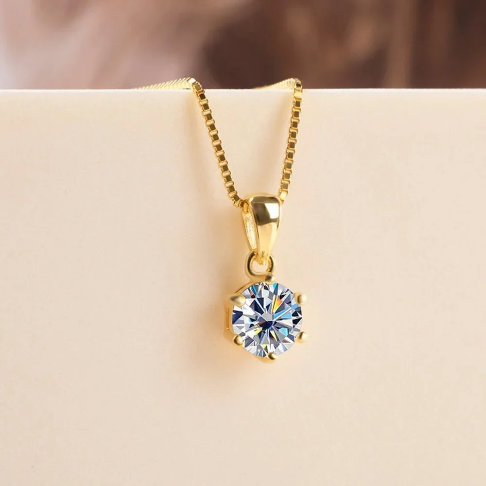 Certified 1ct. t.w. Moissanite Diamond Solitaire Gold Pendant Necklace NEW